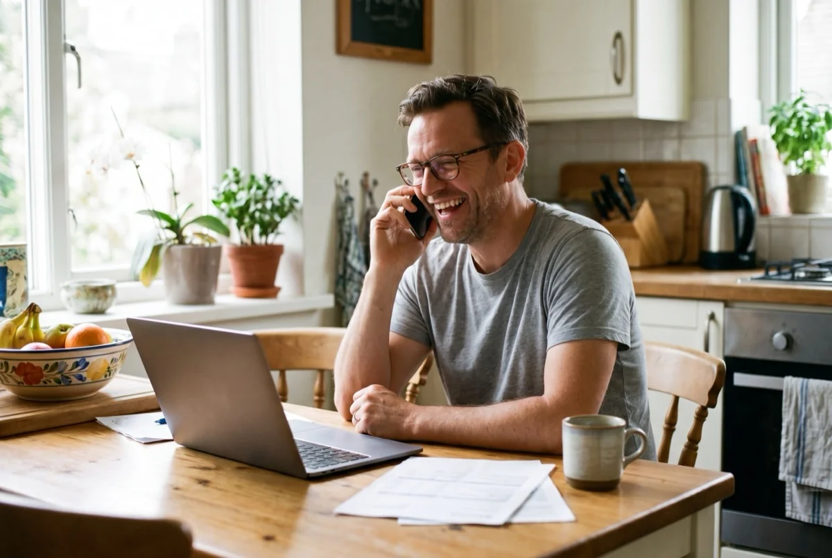 Homeowner on a phone call about refinancing